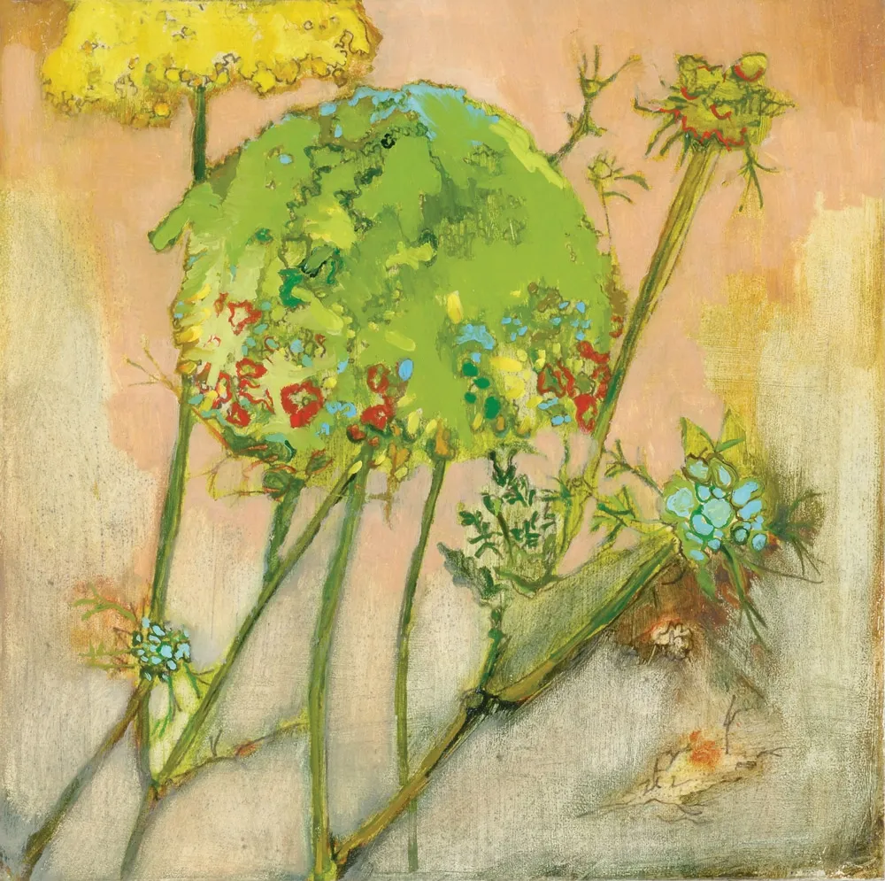 "with the aid of the marigolds the roses flourish" Queen Annes Lace, green